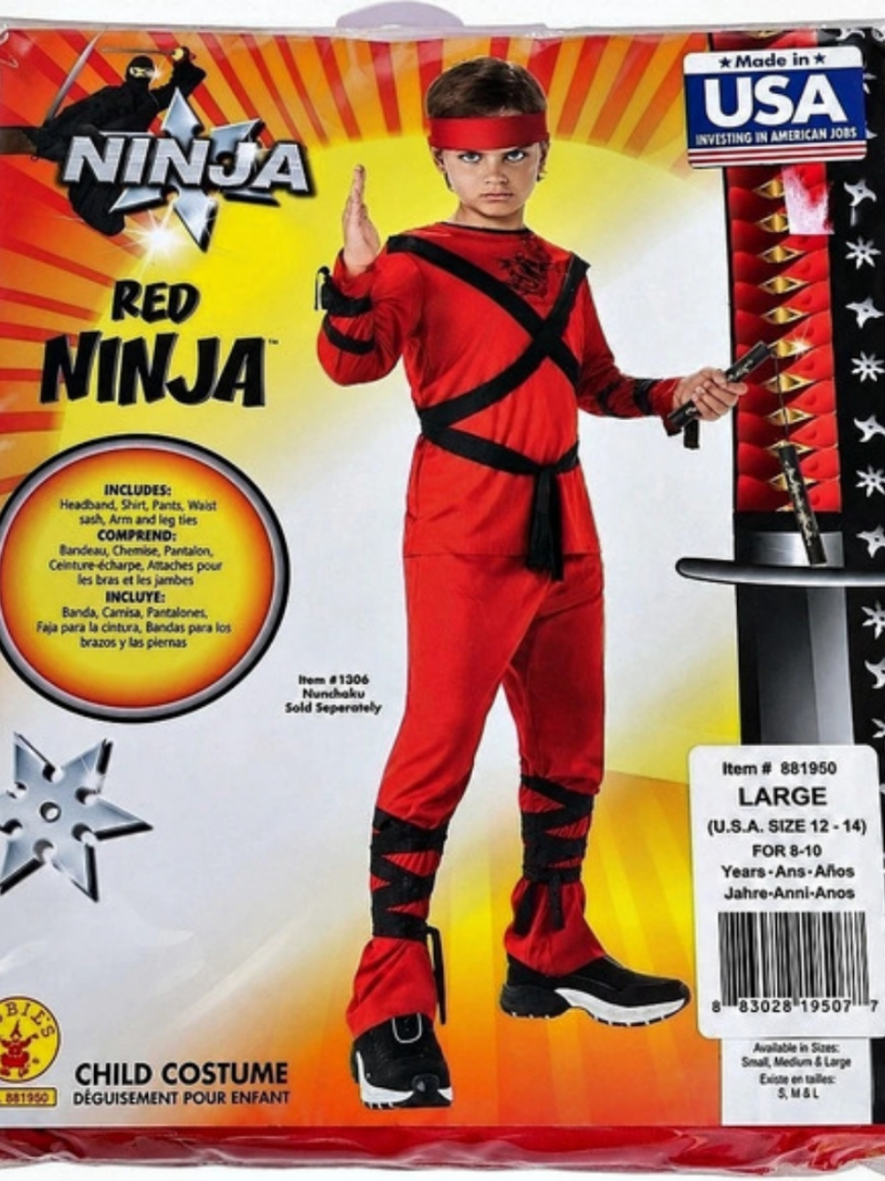 Rubie's Red Ninja Boys Large Red & Black Costume